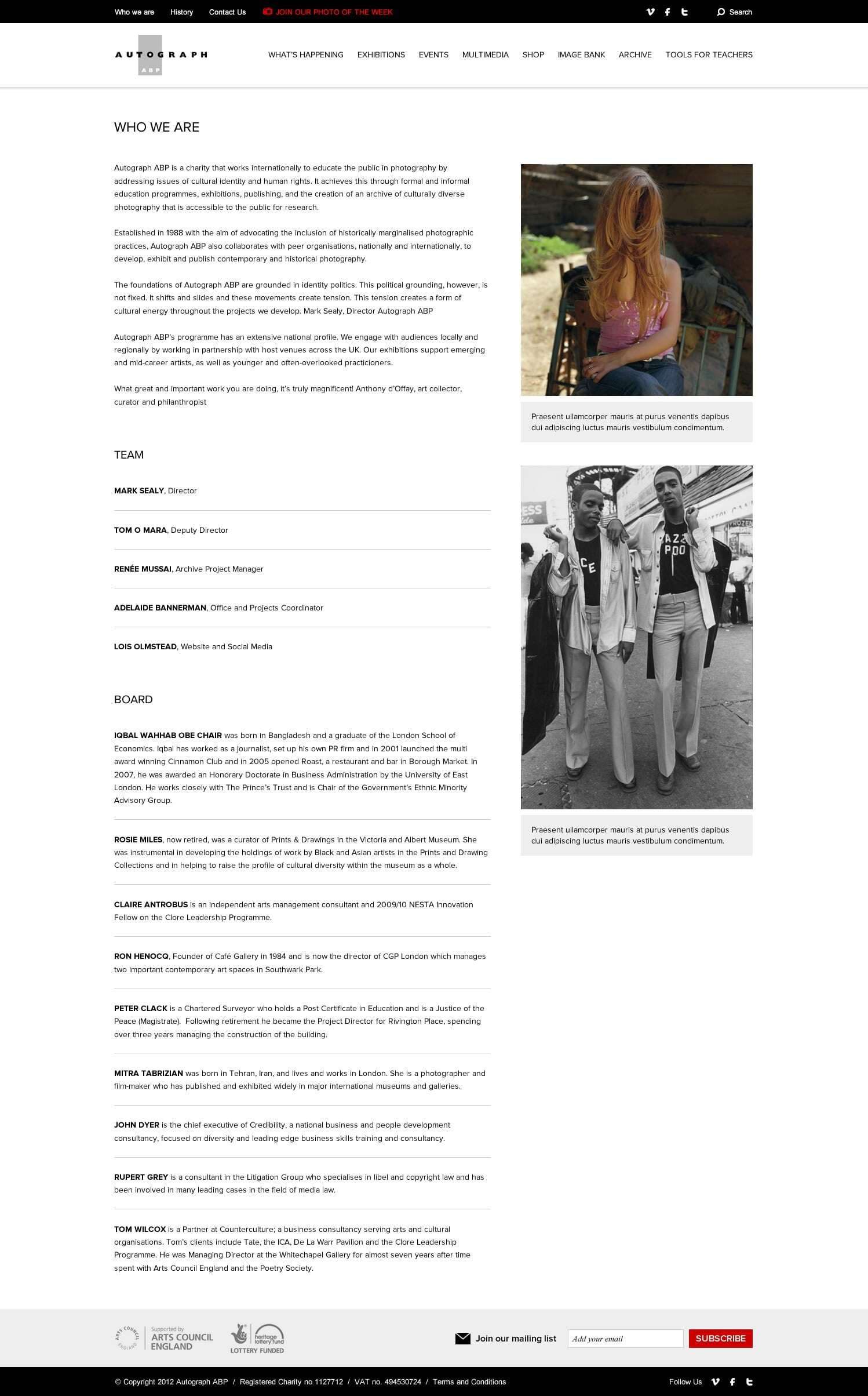 Music website article page with warm-toned header photo and black and white dance performance images