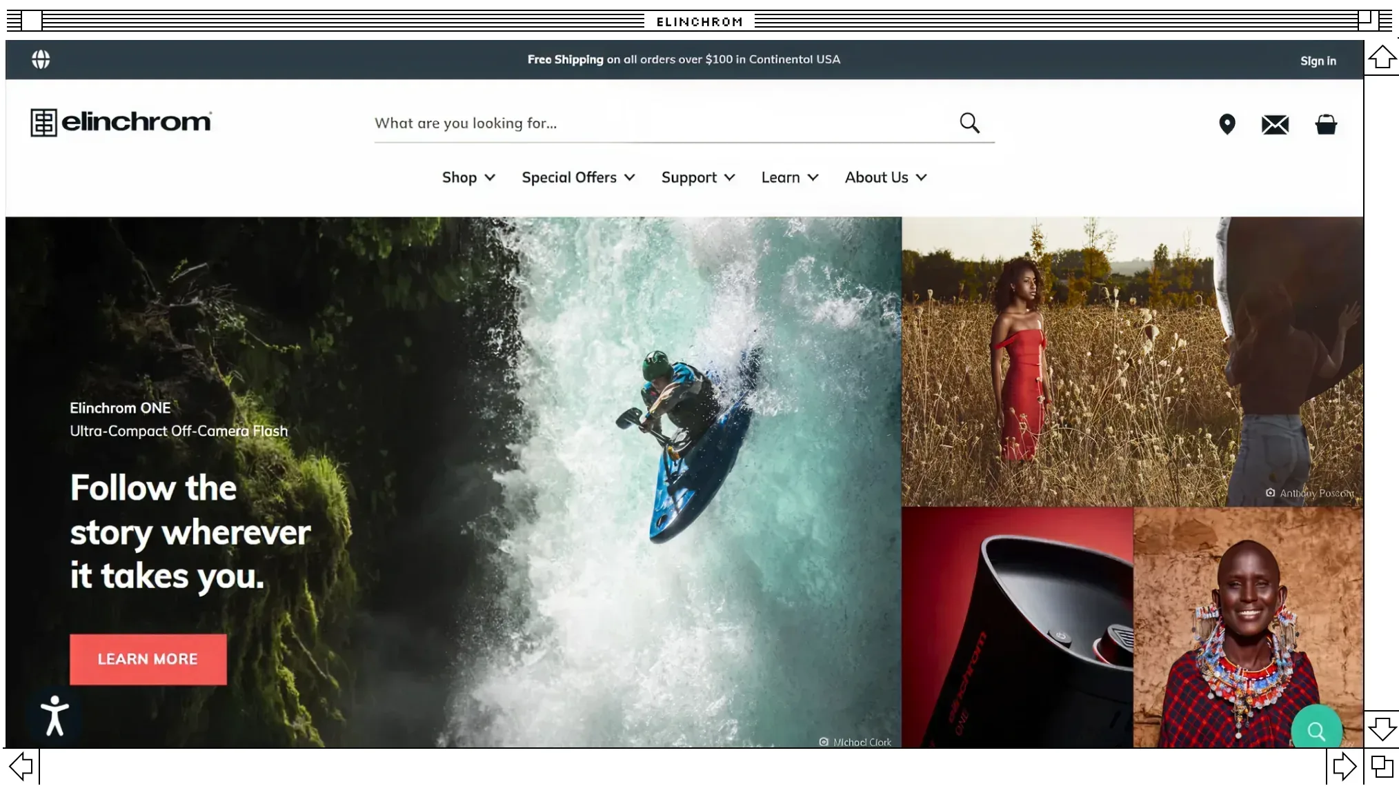 Elinchrom case study cover image featuring a surfing action photo with a blue wave