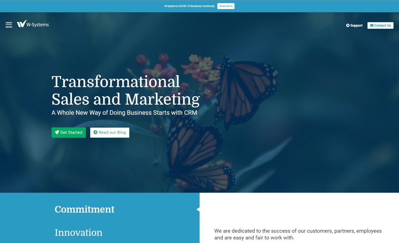 After screenshot of the redesigned WSYSTEMS website featuring a teal and green branded layout