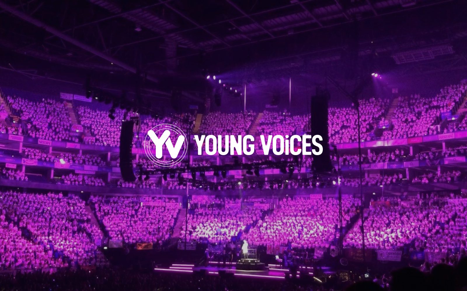 Young Voices thumbnail with purple concert stage lighting