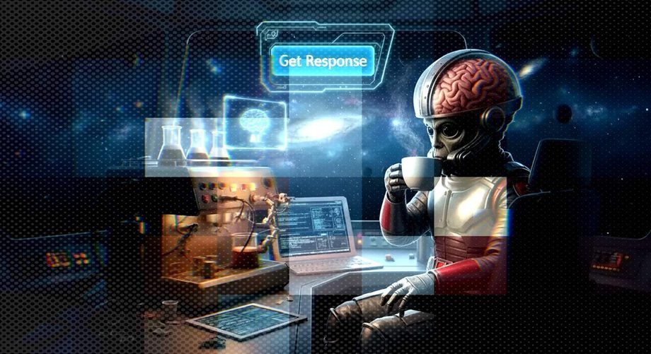 Futuristic illustration of a robot using a computer, used as a blog article header
