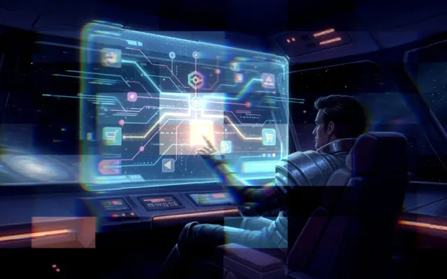 Blue teal futuristic illustration with holographic elements, used as a blog article header