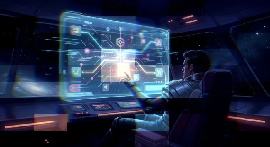 Blue teal futuristic illustration with holographic elements, used as a blog article header