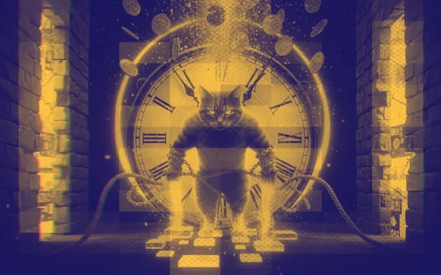 Gold and yellow illustration of an armored robot figure in a dramatic scene