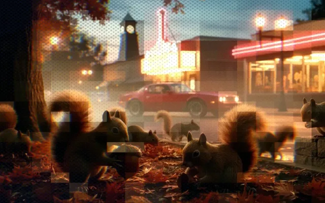 Warm orange cinematic scene with a crowd of people in a marketplace