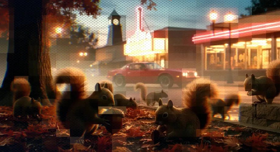 Warm orange cinematic scene with a crowd of people in a marketplace