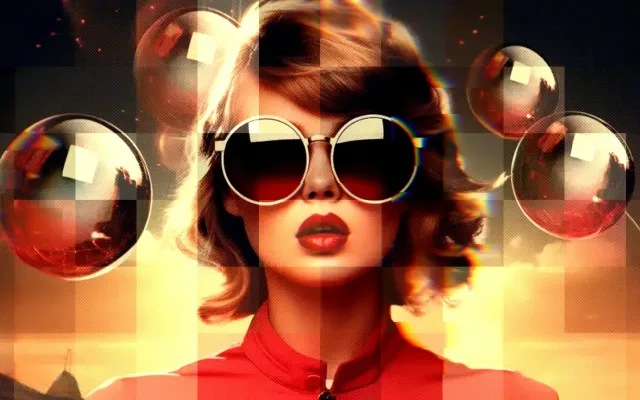 Pop-art style illustration of a woman with sunglasses and colorful background