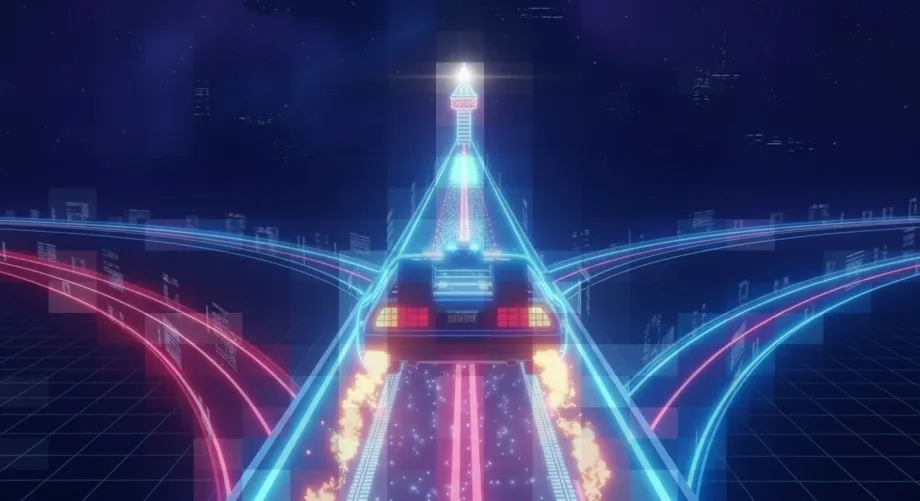 Blue teal atmospheric illustration with a glowing light source