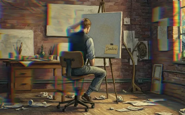 Dark red moody close-up illustration of a person, used as a blog article header