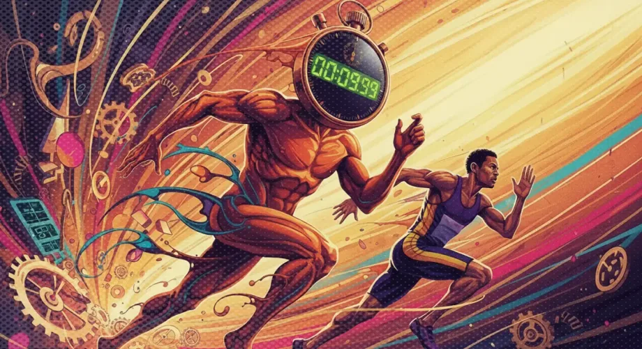 Colorful illustrated scene with dynamic figures in an action setting