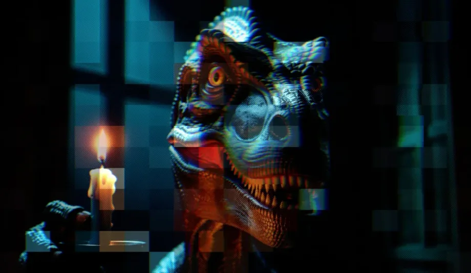 Dark blue purple nature scene with a misty forest and warm light